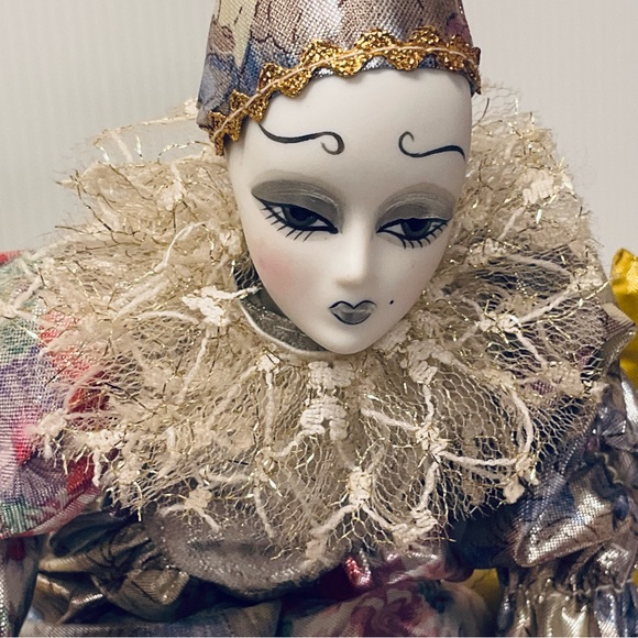 Other - vtg PIERROT CLOWN Porcelain Face Doll Sitting On The Moon Musical